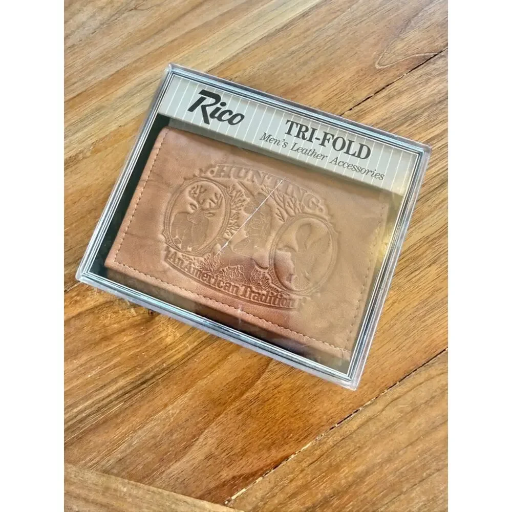 Vintage Rico Leather Trifold Wallet Hunting Deer Duck Embossed NIB USA Made
